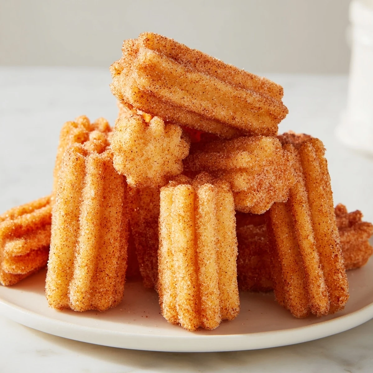 Golden brown churro bites rolled in cinnamon sugar, a delightful treat after dinner.