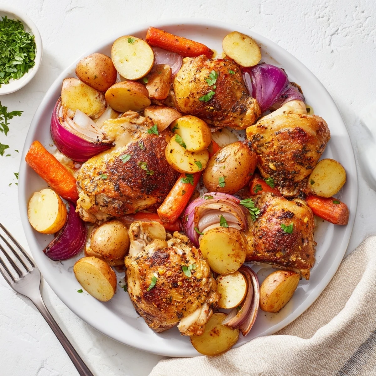 Golden brown Rustic Chicken and Potato Bake, perfect for a cozy family meal.  