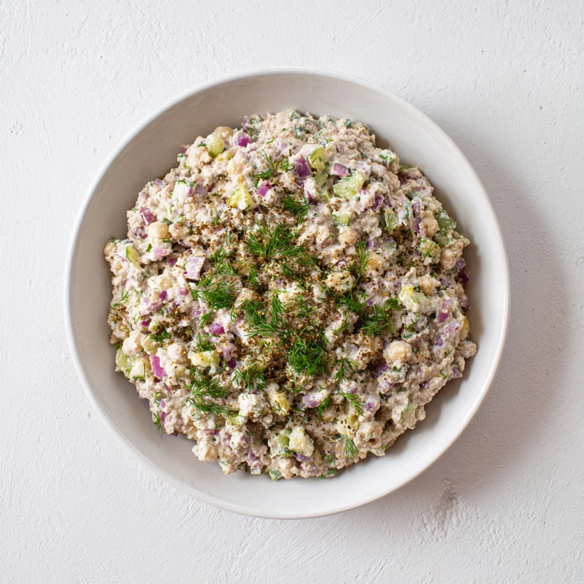 Homemade chickpea tuna salad, fresh and flavorful, perfect for a quick, healthy lunch!