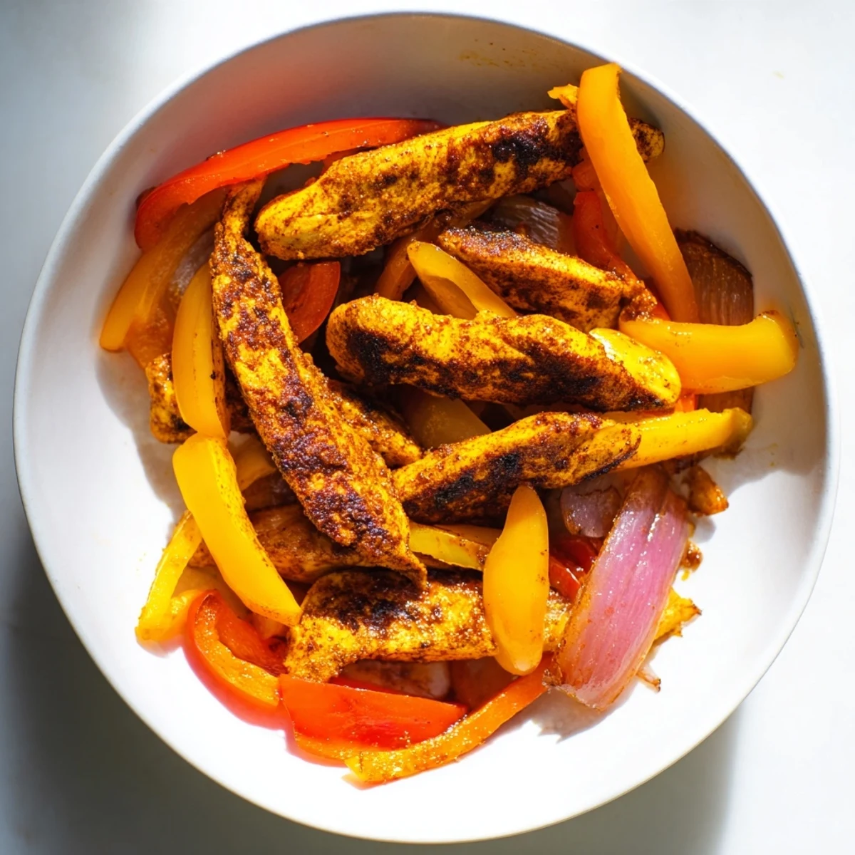 Golden-brown sheet-pan chicken fajitas, perfect for a quick and flavorful Mexican-inspired dinner with lovely char.