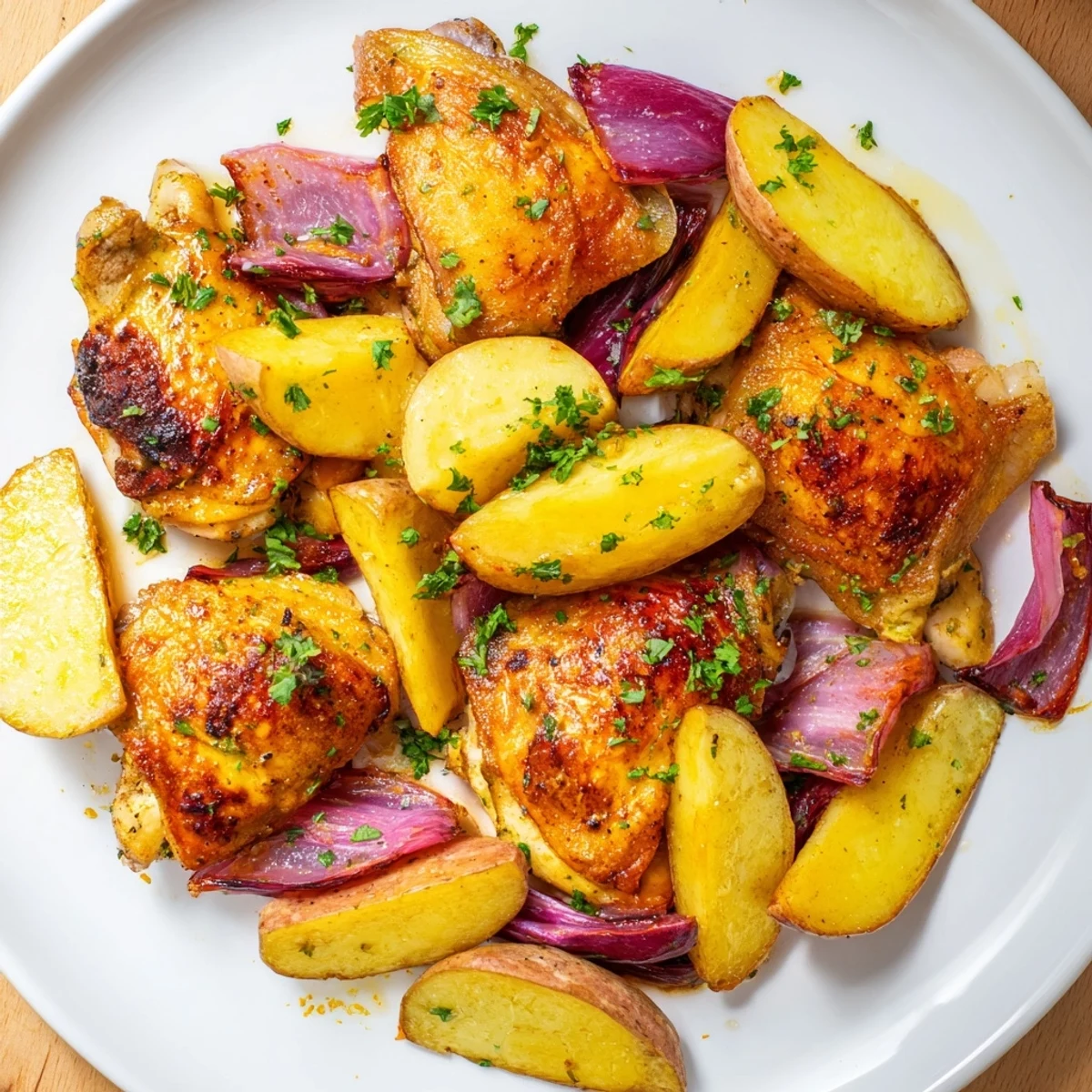 Golden Greek Lemon Chicken and Potatoes, roasted with vibrant lemon and herbs, ready to enjoy.