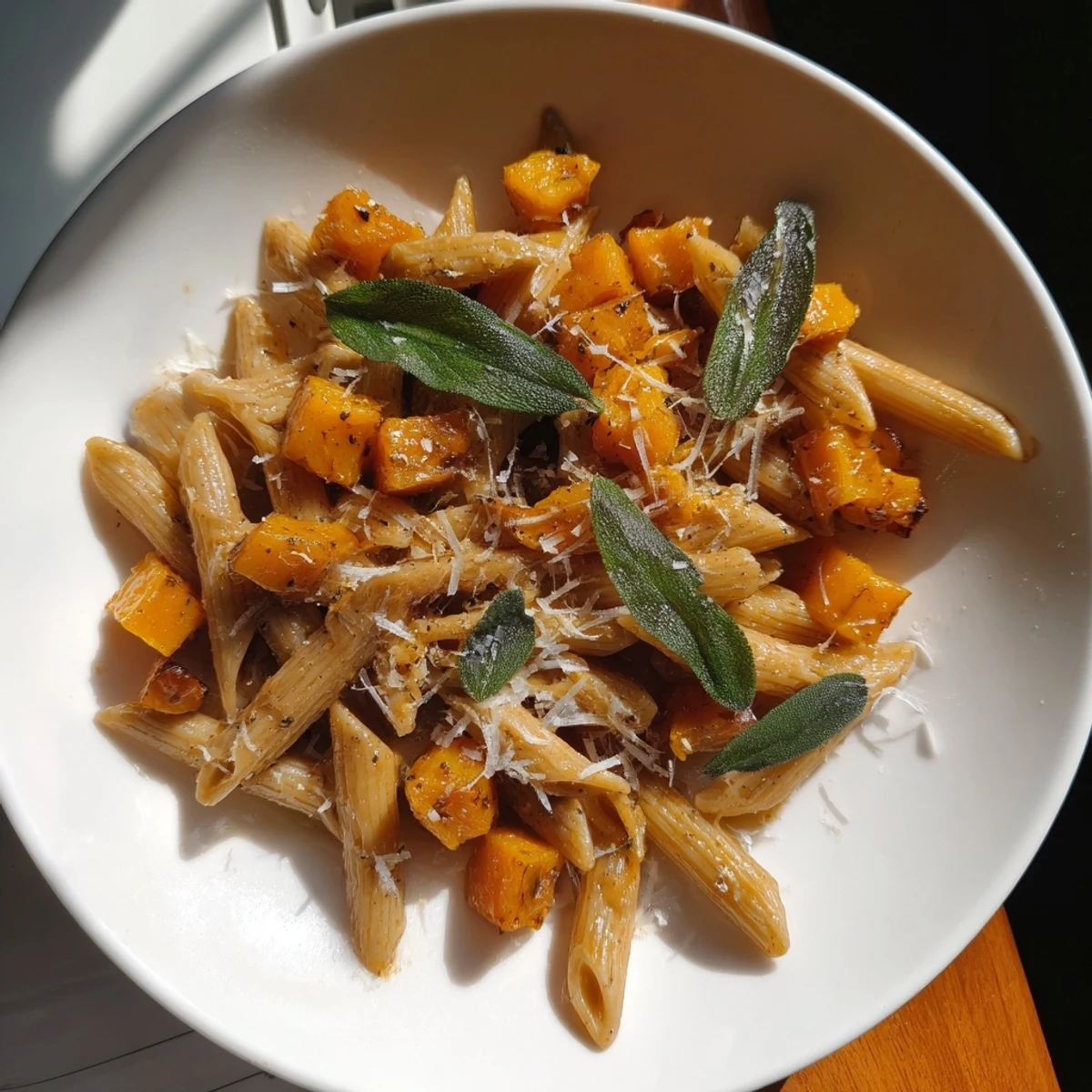Tender pasta tossed in brown butter with savory butternut squash and sage offers a comforting meal.