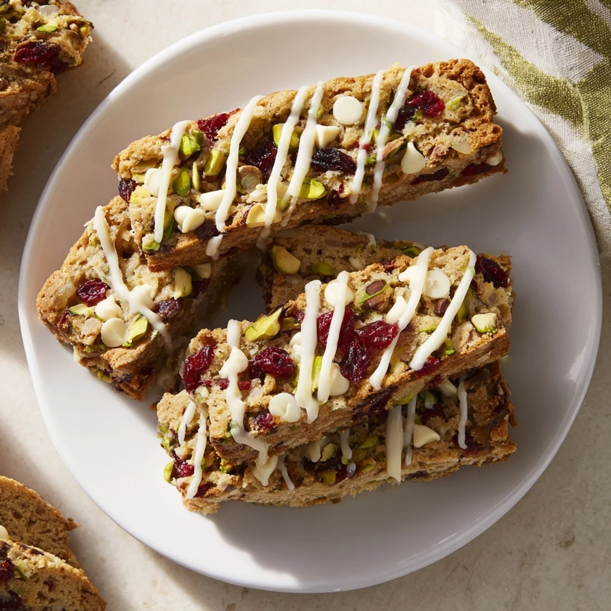 Homemade White Chocolate Cranberry Pistachio Biscotti, a delightful Italian cookie with crisp texture and creamy white chocolate.