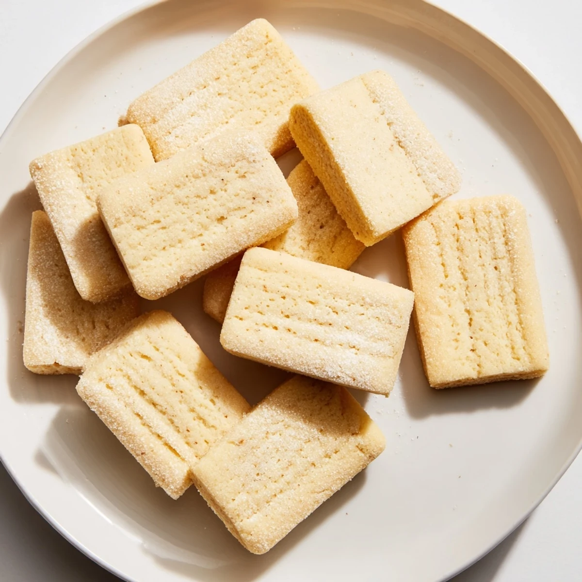 Close-up of perfectly formed classic shortbread cookies with a delicate, crumbly texture, ideal for serving.