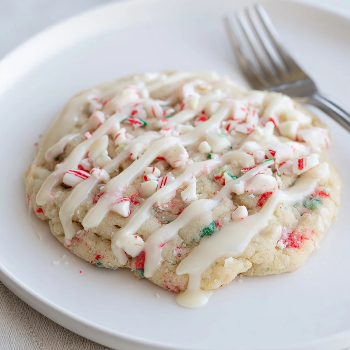 Warm White Chocolate Peppermint Bark Cookies, chewy and sprinkled with festive peppermint for a sweet treat.