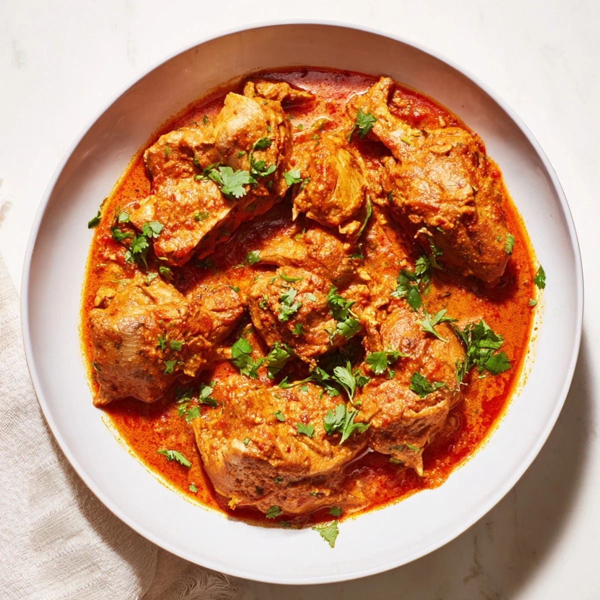 Tender chicken in rich Instant Pot Chicken Tikka Masala, garnished with fresh cilantro, perfect with rice.