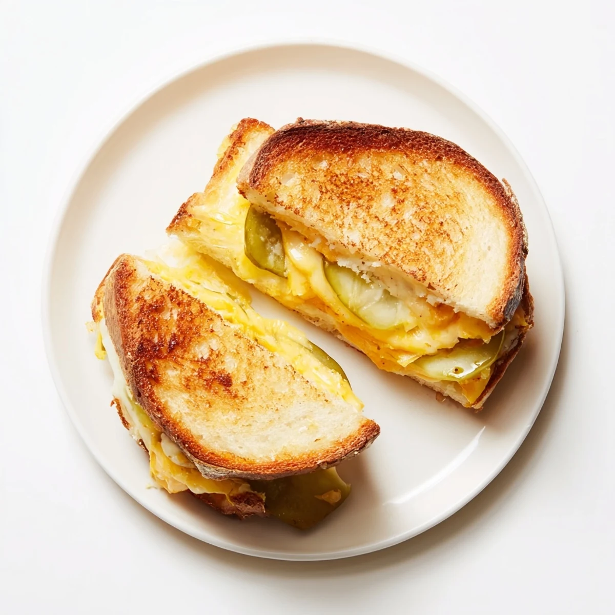 A close-up shot of the savory Gooey Pickle Grilled Cheese, offering a delightful combination of textures and flavors.
