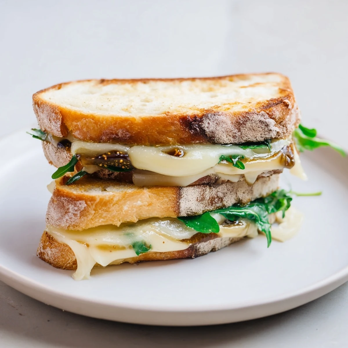 Crispy sourdough bread sandwiching creamy Brie and sweet fig in this amazing grilled cheese.