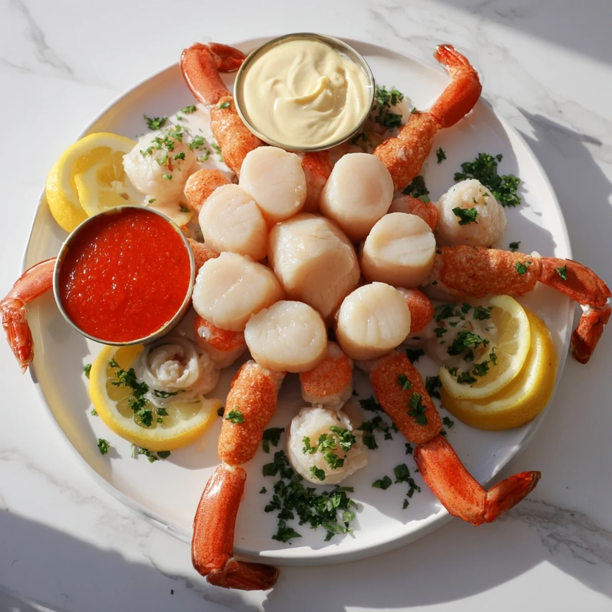 Gorgeous Starfish & Shell Appetizer Board: a vibrant display of shellfish, lemons, and olives, perfect for sharing.
