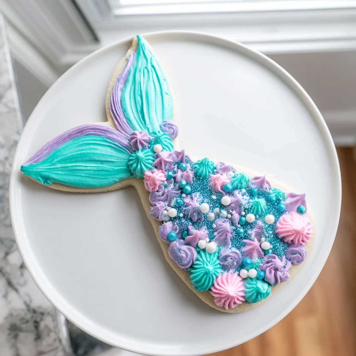 Golden, shimmering mermaid tail sweets offer a delightful balance of sweet sugar cookies and creamy buttercream.