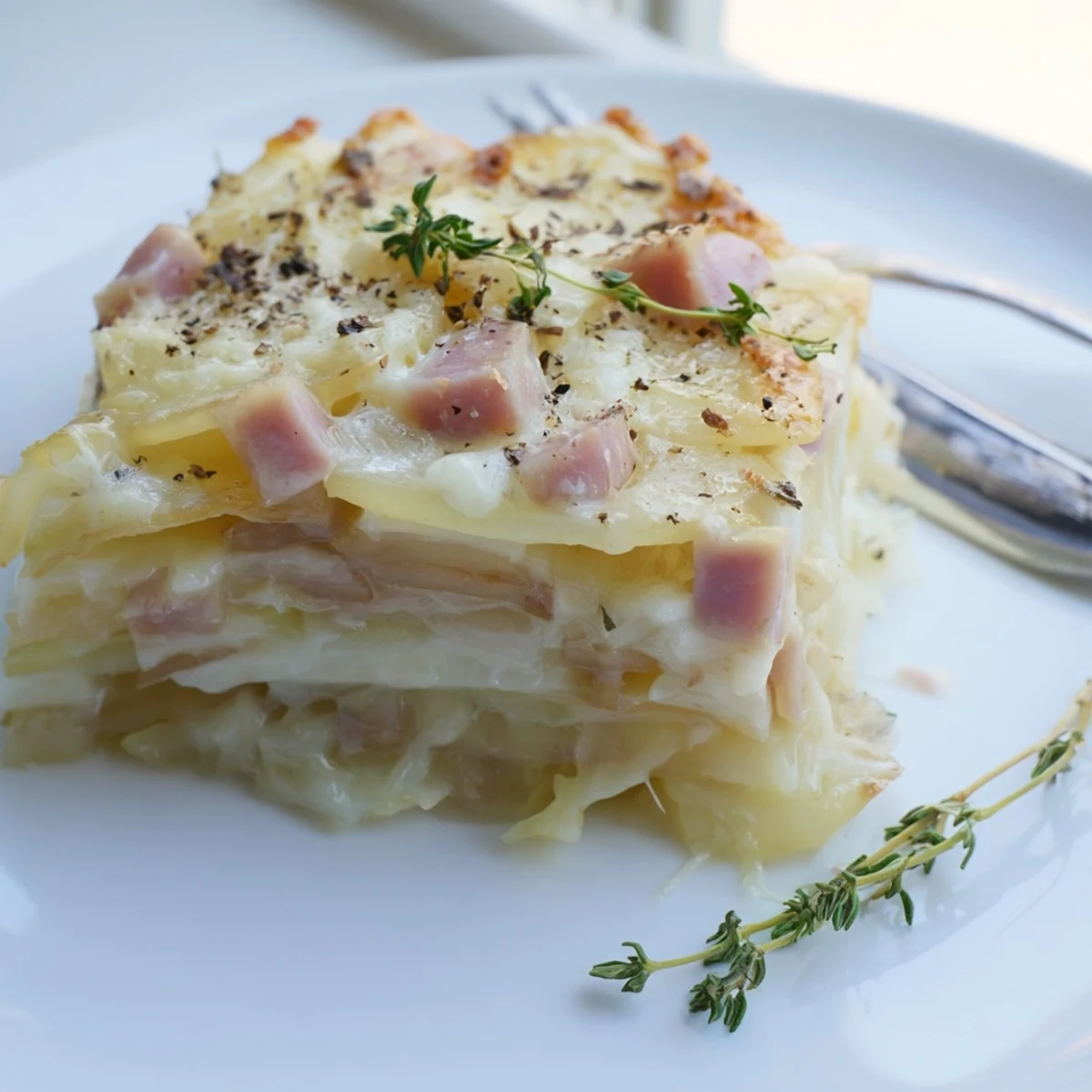 A golden-brown Plateau Moufle Chaud et Confortable, bubbly from the oven, served with fresh parsley garnish.