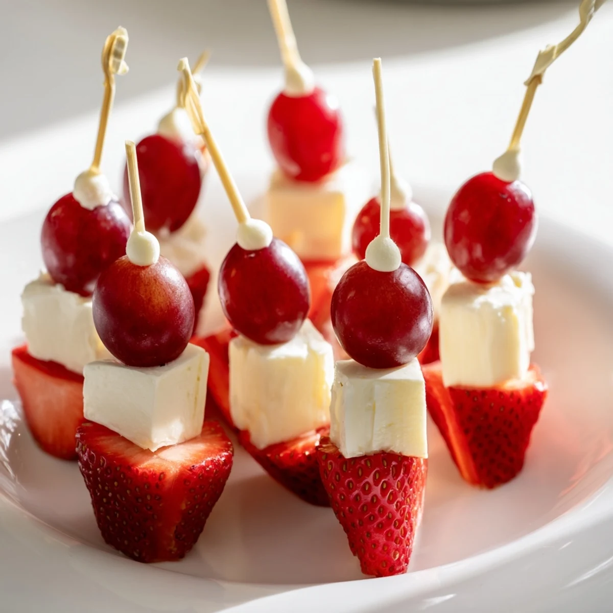 Delicious Santa Hat Fruit and Cheese Platter: strawberries, cheese, and grapes offer a sweet and savory bite.