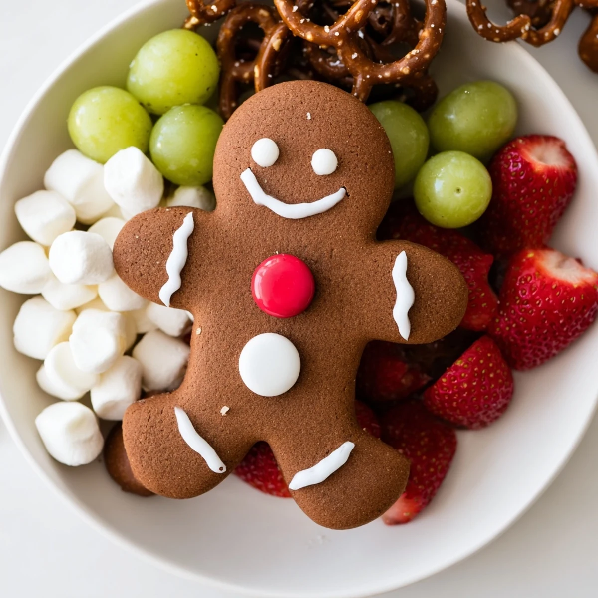 A vibrant Gingerbread Man Cookie Board, piled high with festive treats for holiday celebrations, ready to eat.