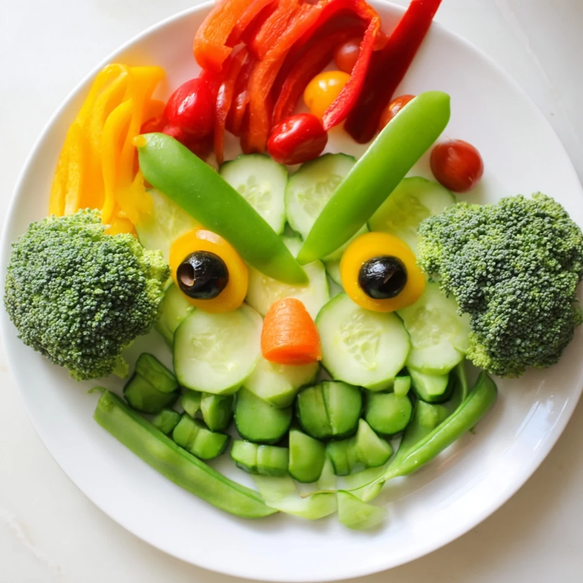 Savory Crudités: Grinch Face Veggie Platter with green broccoli florets and a festive hat.