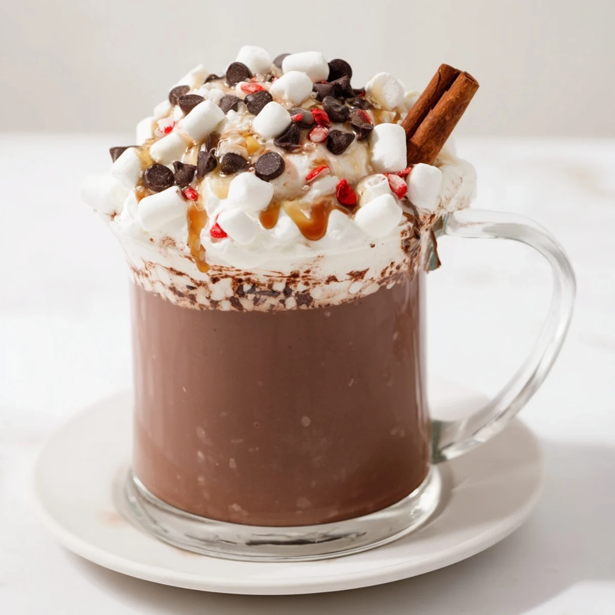 A creamy Reindeer Hot Cocoa Bar, ready to be personalized with festive holiday toppings.