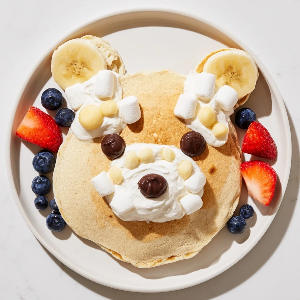 Imagine a festive Polar Bear Pancake Stack board brimming with pancakes, berries, and delicious spreads.