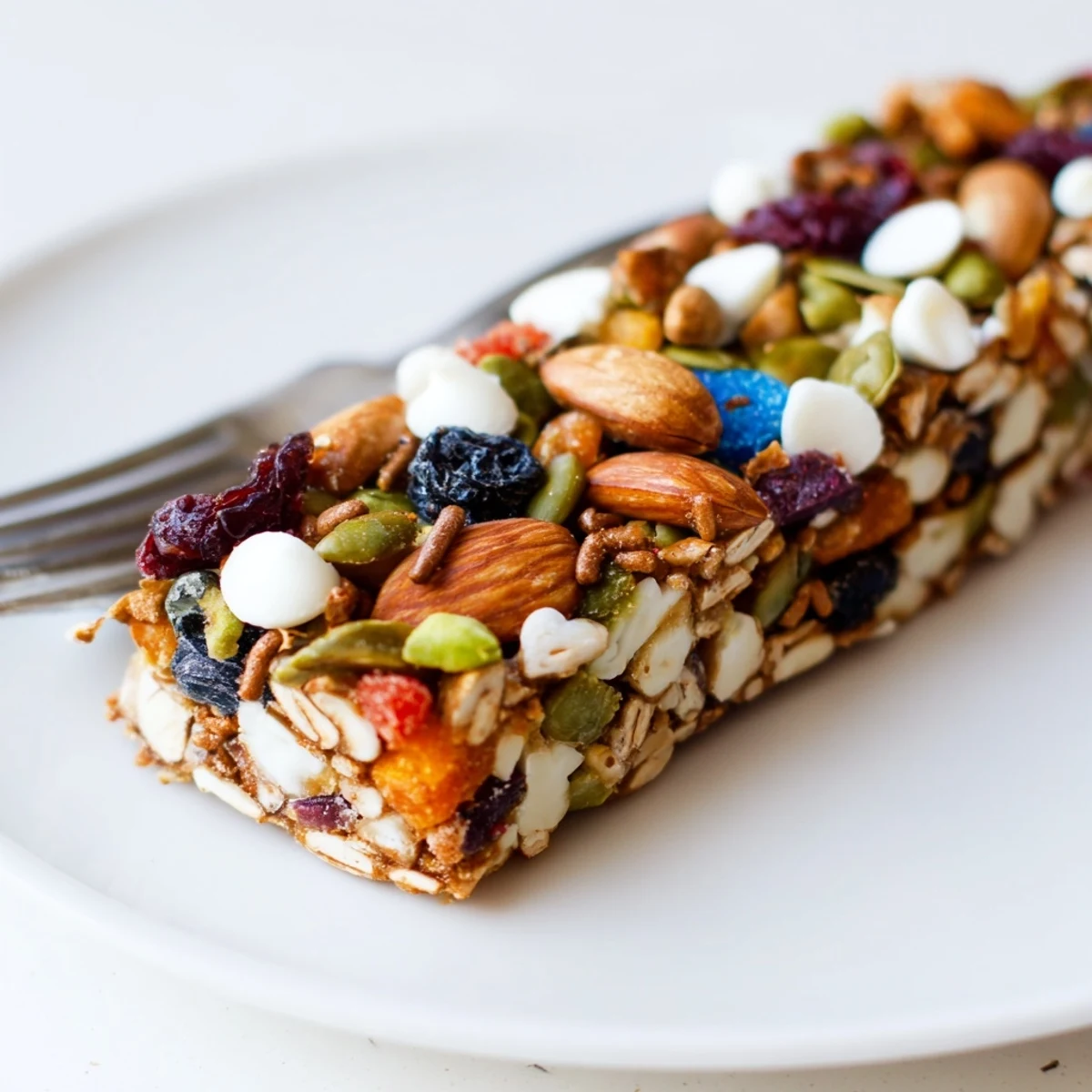 These chewy Winter Wonderland Trail Mix Bars feature cranberries, almonds, and sprinkles, perfect for the holidays.