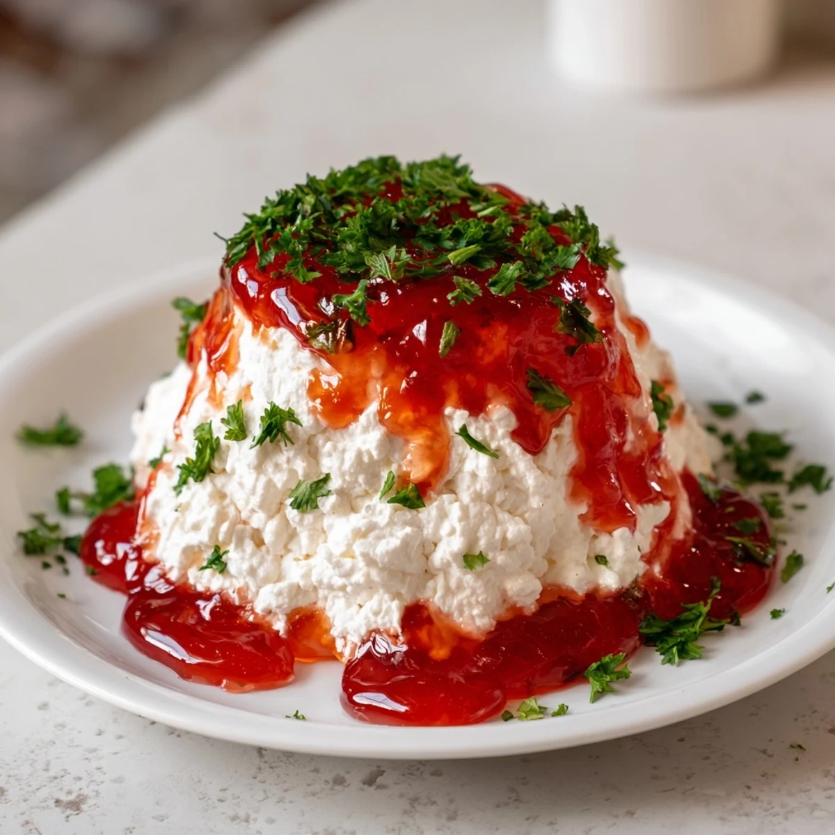 Golden crackers surround the Cream Cheese and Pepper Jelly Star Appetizer, ready for dipping and tasting.