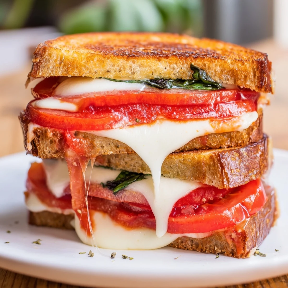 Crispy crust and melty cheese: Air Fryer Pizza Margherita Grilled Cheese, a perfect comfort food.