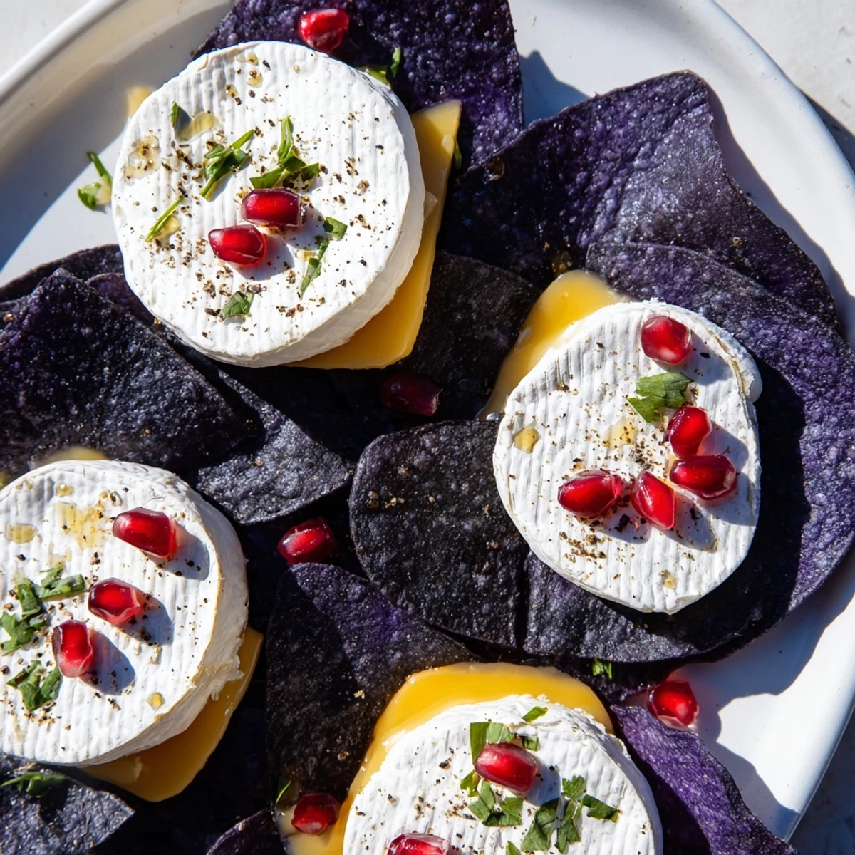 Vibrant arrangement of The Stepping Stones with goat cheese, brie, and gouda creating a tasty, colorful appetizer.