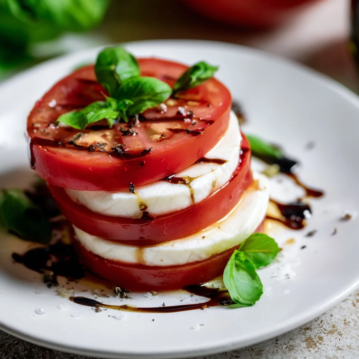 Appealing Tuscan Pillar: a close-up of the delicious tomato, mozzarella, and basil appetizer beautifully presented.