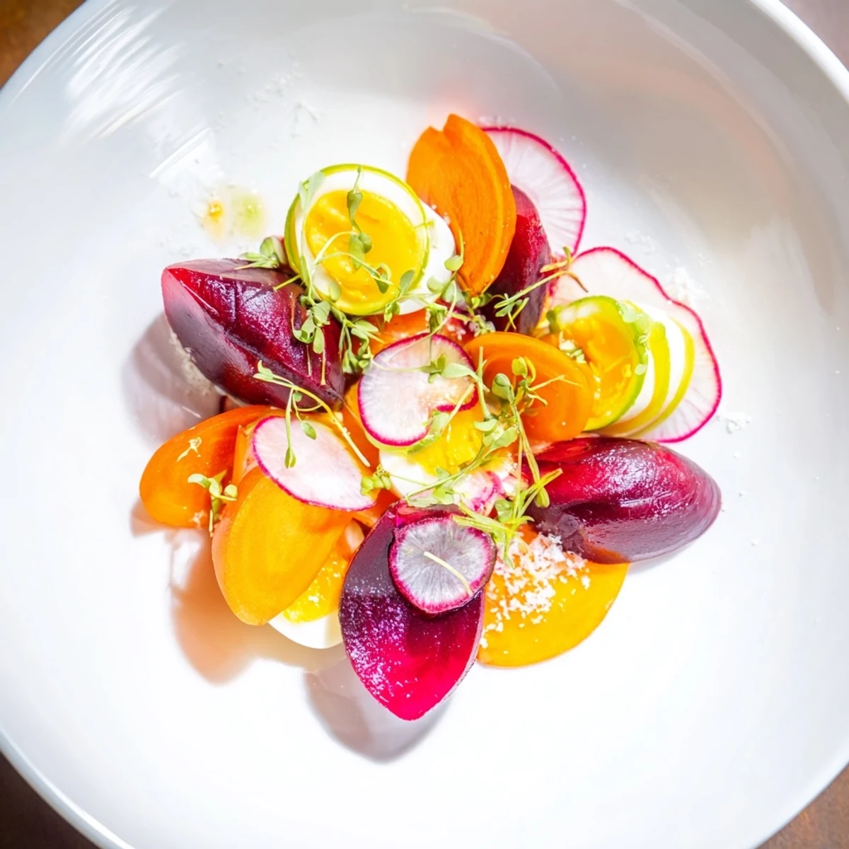 A visually striking "Neon Night" board showcasing magenta pickled eggs, crunchy vegetables, and berries – a delicious fusion.