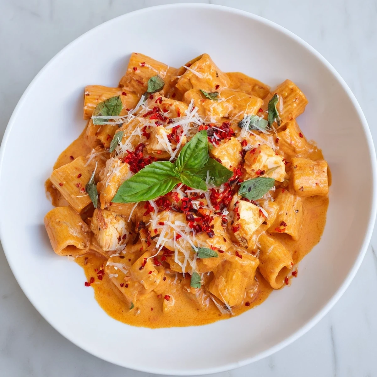 Tender chicken and a chili crisp kick make this Spicy Vodka Chicken Pasta a satisfying meal.