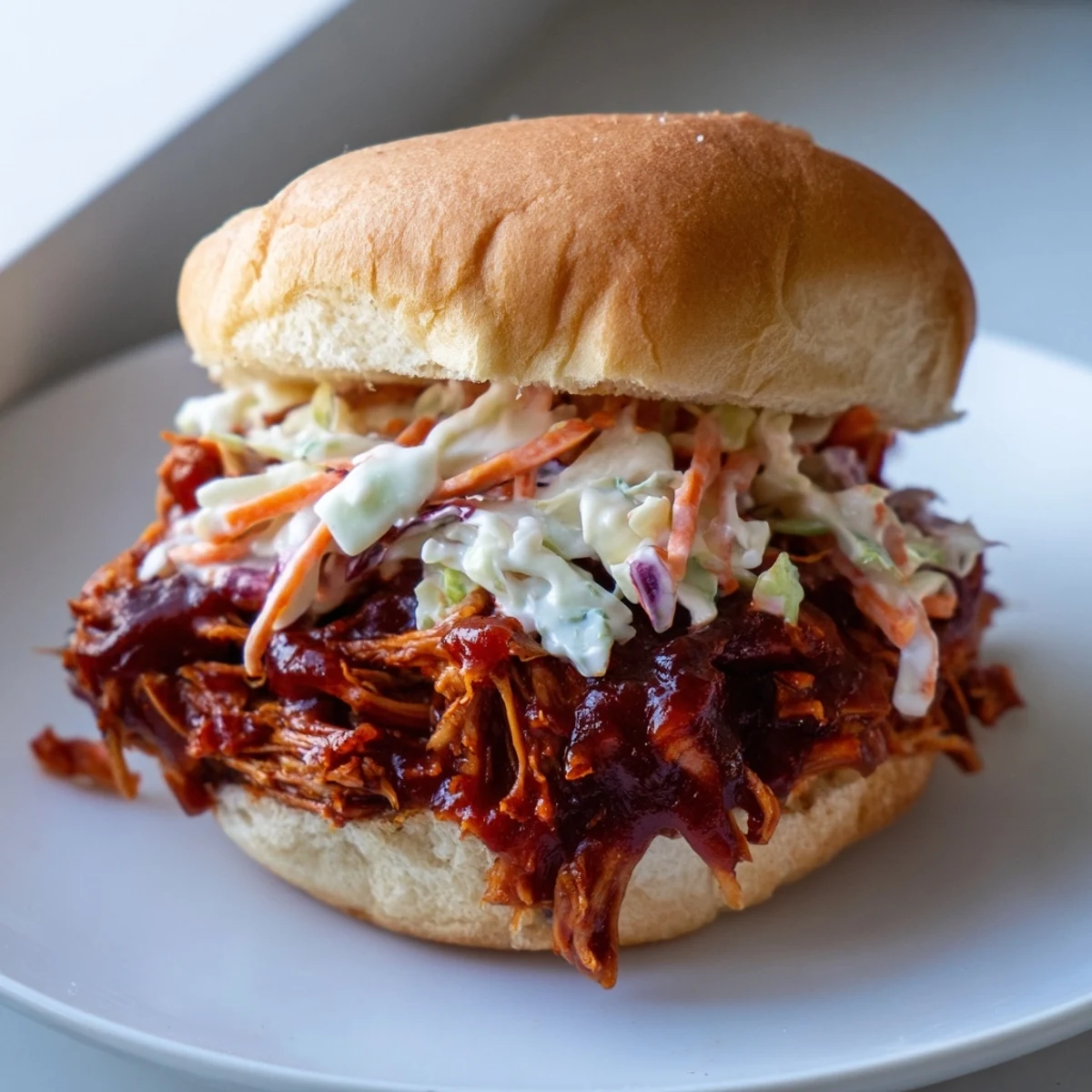 Smoky BBQ jackfruit sliders on toasted buns, overflowing with tender, savory vegan "pulled pork."