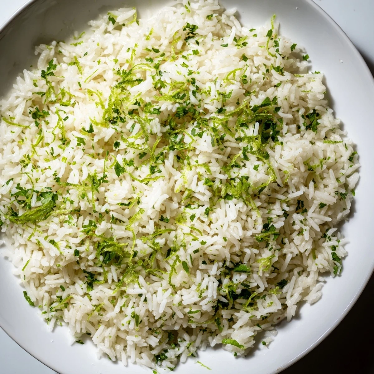 Fluffy Cilantro Lime Rice: A vibrant side, with bright green cilantro and lime zest, ready to serve.