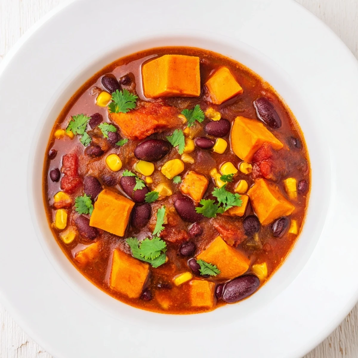 Thick, comforting Smoky Sweet Potato Chili cooks in a pot with beans and warming spices tonight.