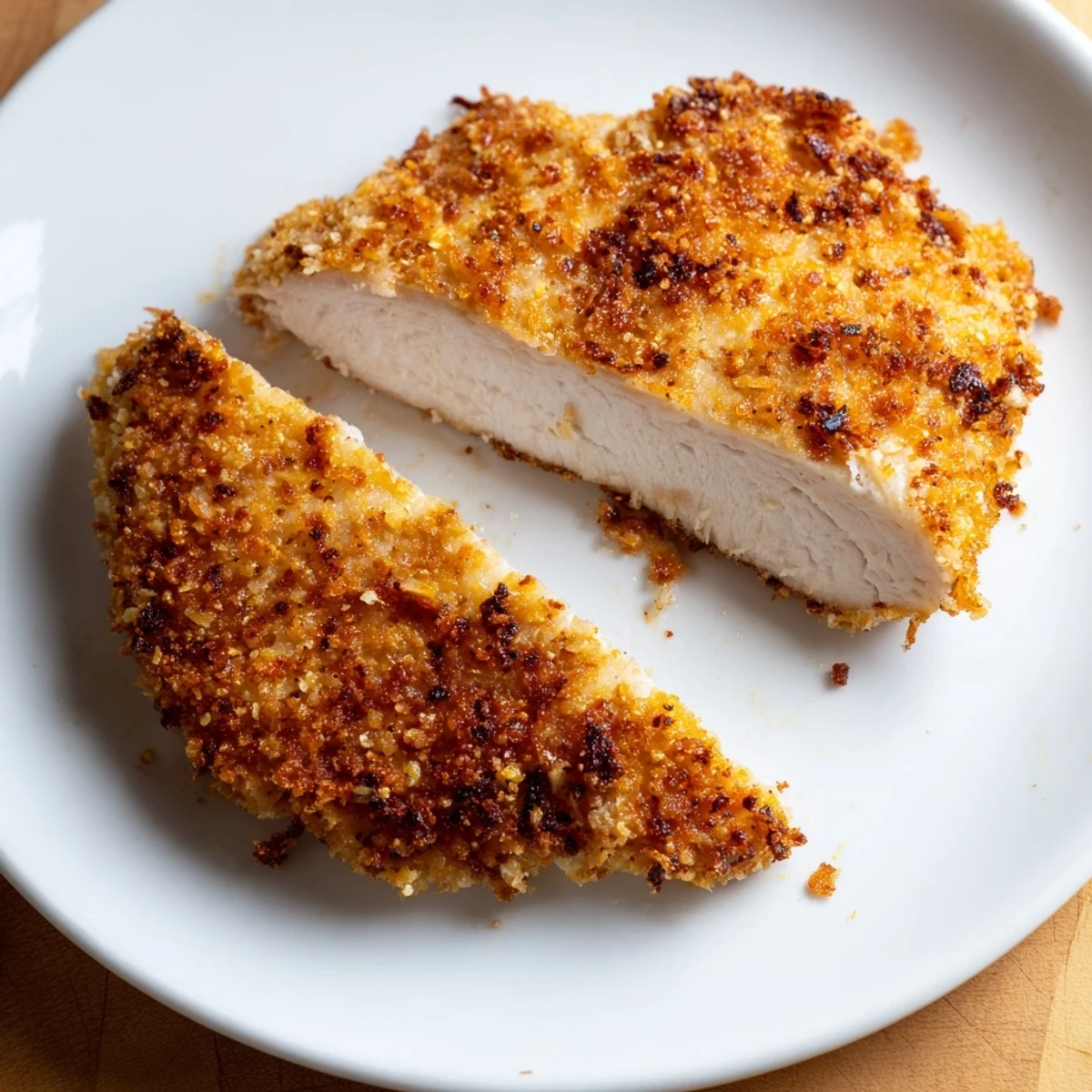 Juicy air fryer chicken cutlets, breaded and ready after a quick, easy air frying session.