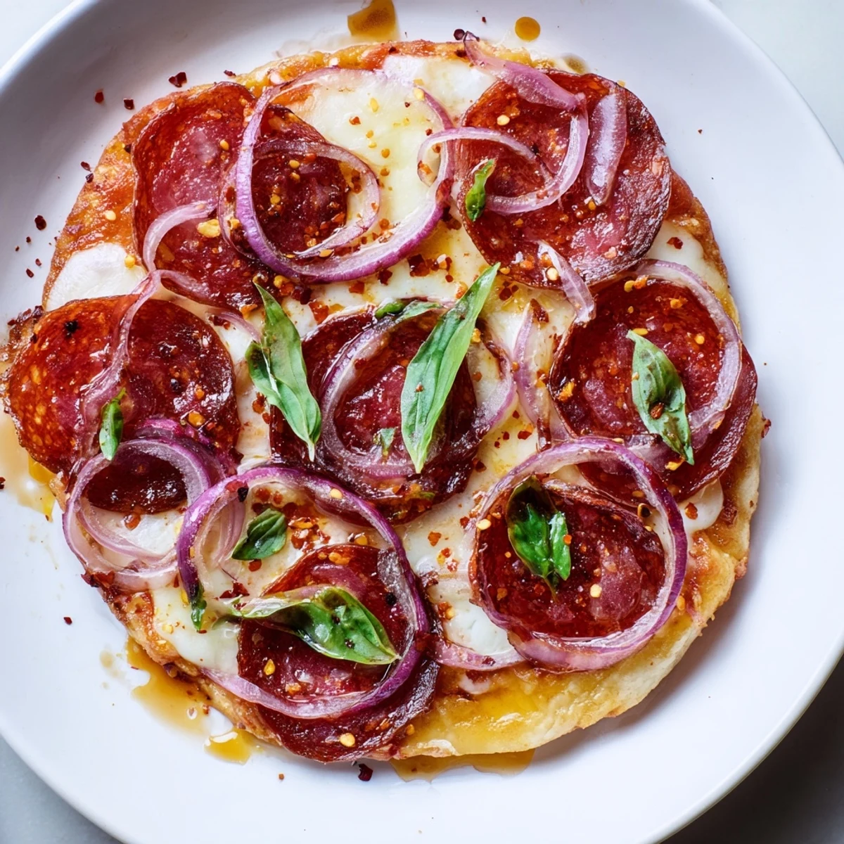 Spicy pepperoni and sweet hot honey create the perfect contrast on this delicious flatbread pizza.
