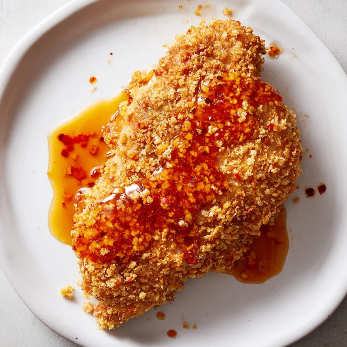 Golden, crispy Hot Honey Crispy Chicken Thighs, drizzled with sweet and spicy hot honey.