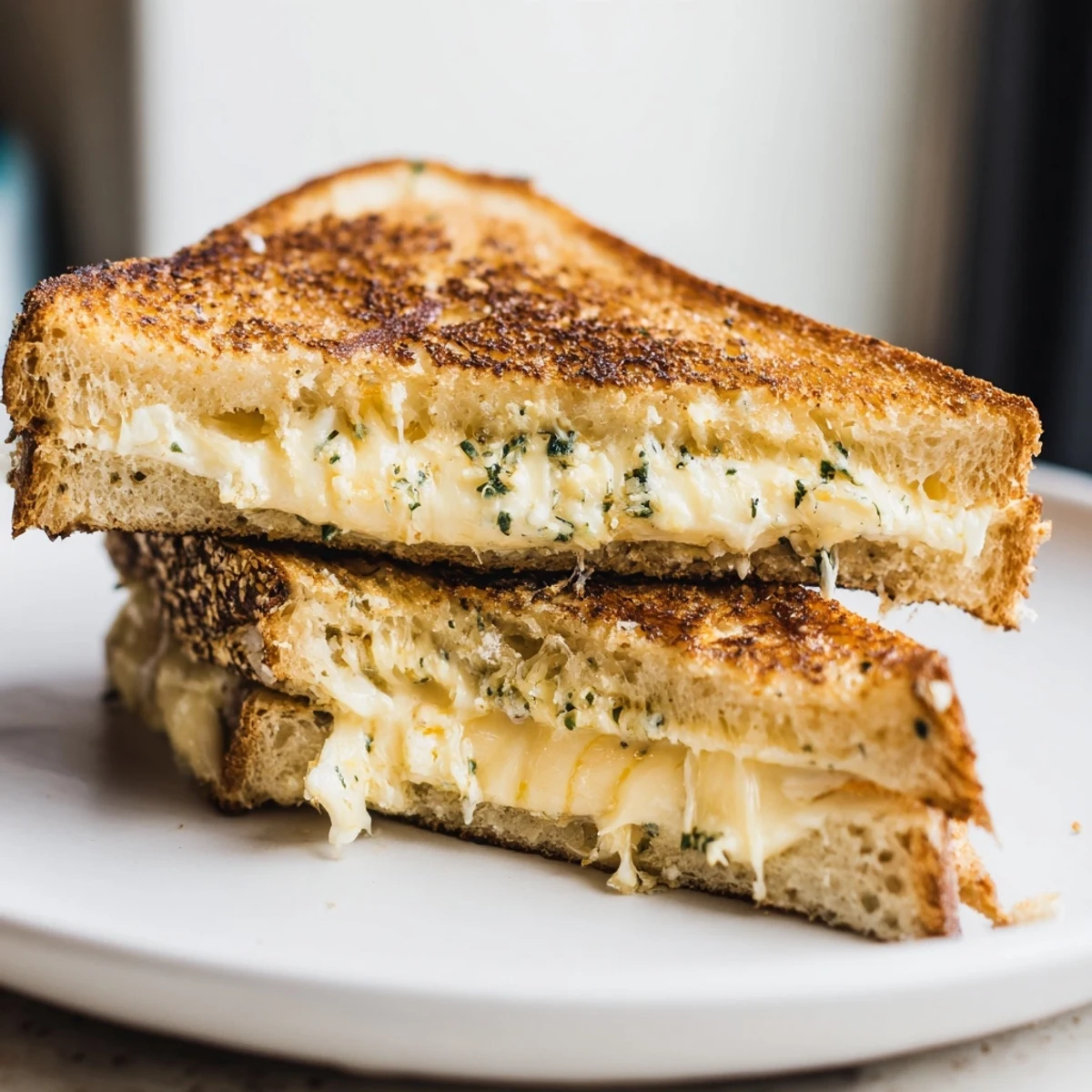 Crispy sourdough encases a gooey cheese filling in this delicious Garlic Butter Mayo Grilled Cheese recipe.