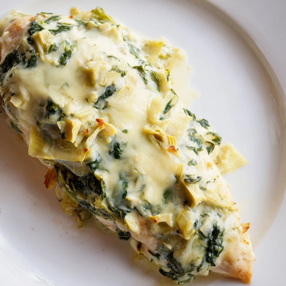 Tender chicken breasts topped with creamy Greek yogurt, melted mozzarella, and parmesan cheese.