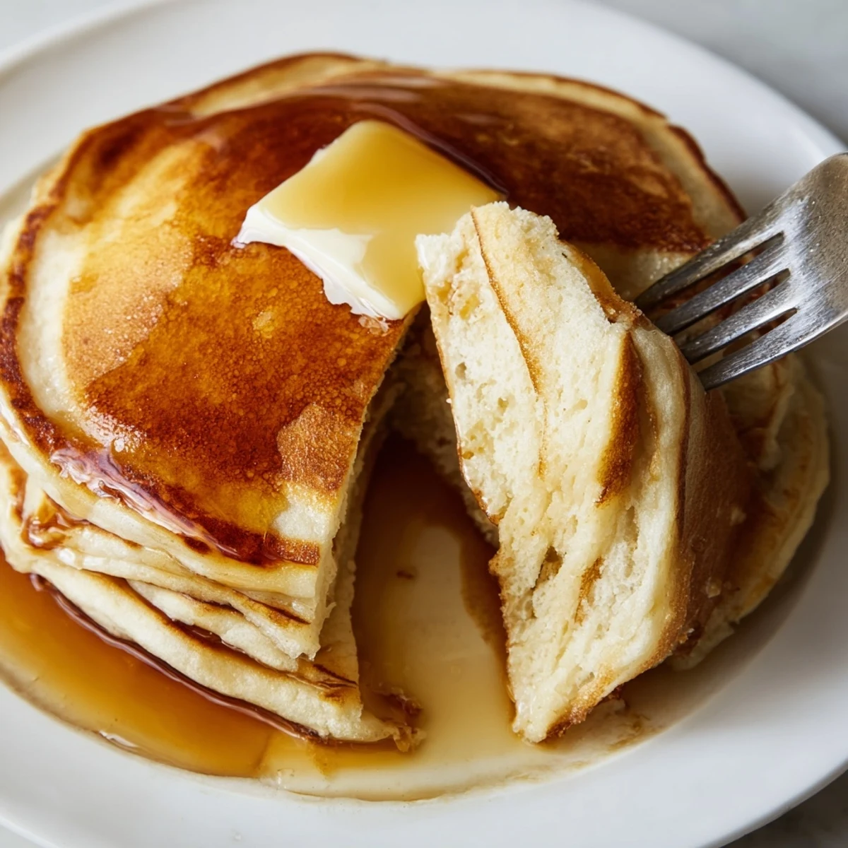 Golden-brown Protein Power Pancakes stack high, topped with fresh berries and a drizzle of maple syrup for a energizing breakfast.  
