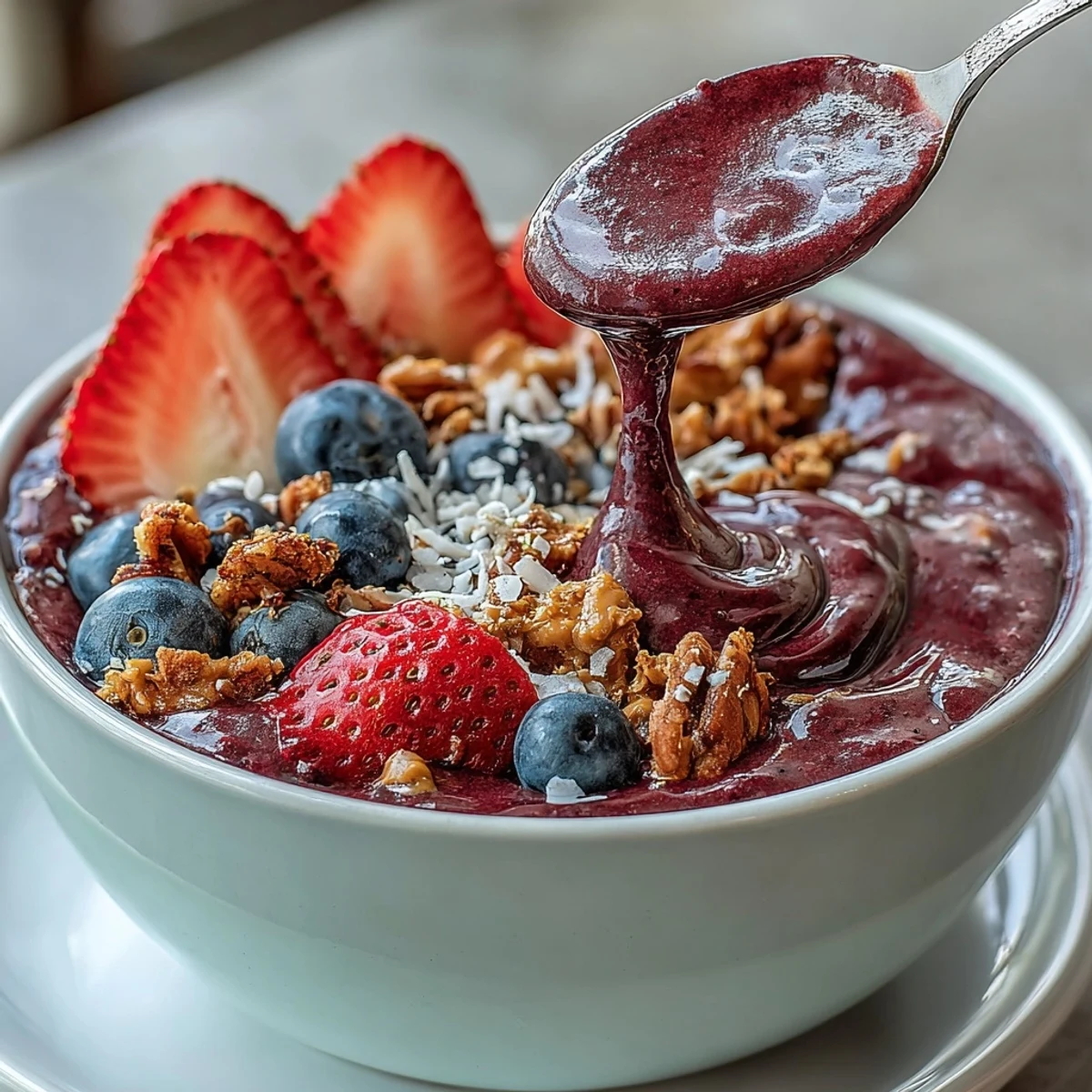 Delectable Acai Berry Smoothie Bowl, perfectly topped for a healthy breakfast treat.