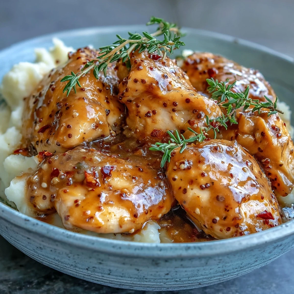 Slow Cooker Honey Mustard Chicken, coated in a golden, velvety sauce ready for slow cooking.