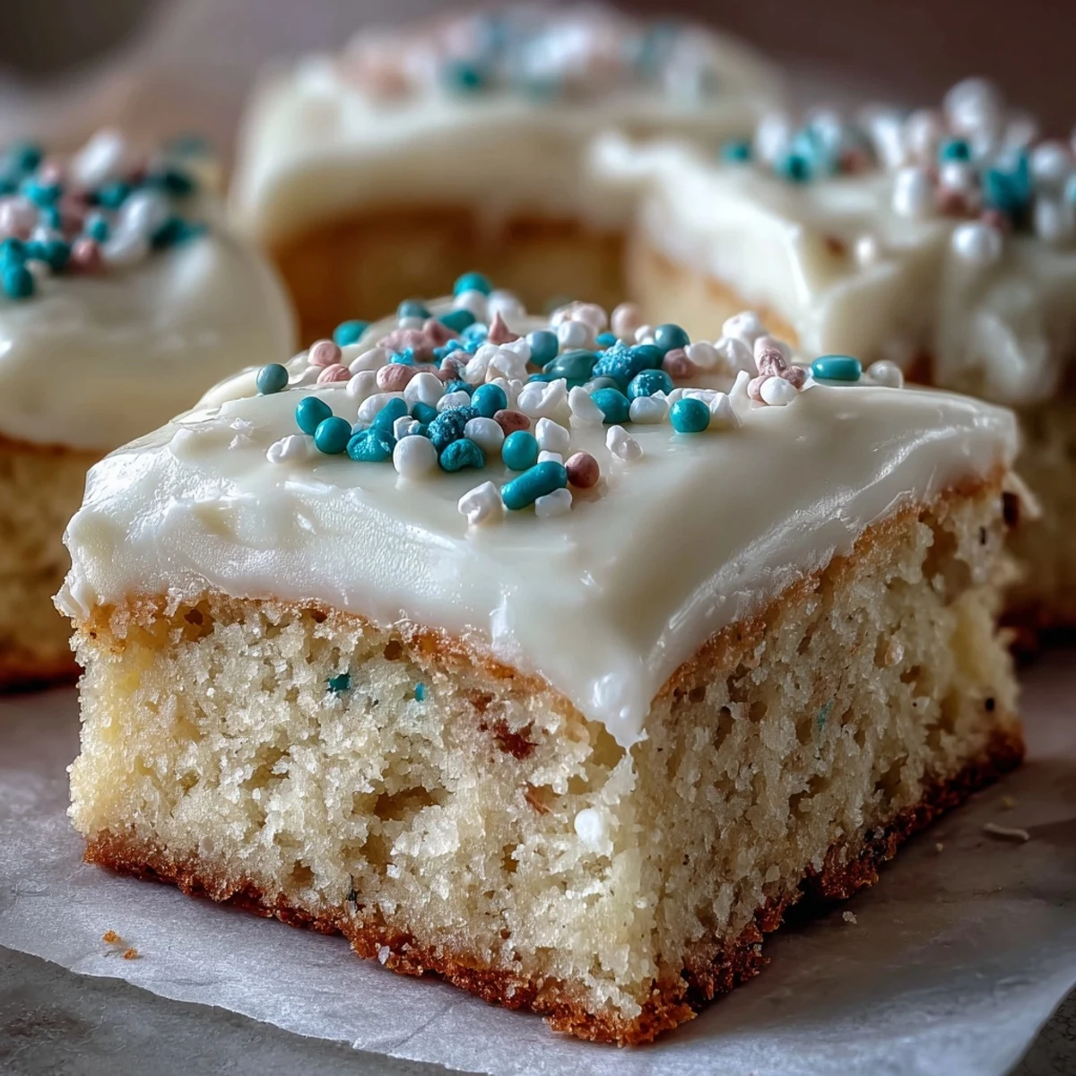 Freshly sliced Almond Flour Sugar Cookie Bars stacked on a marble surface, ready to serve for dessert.