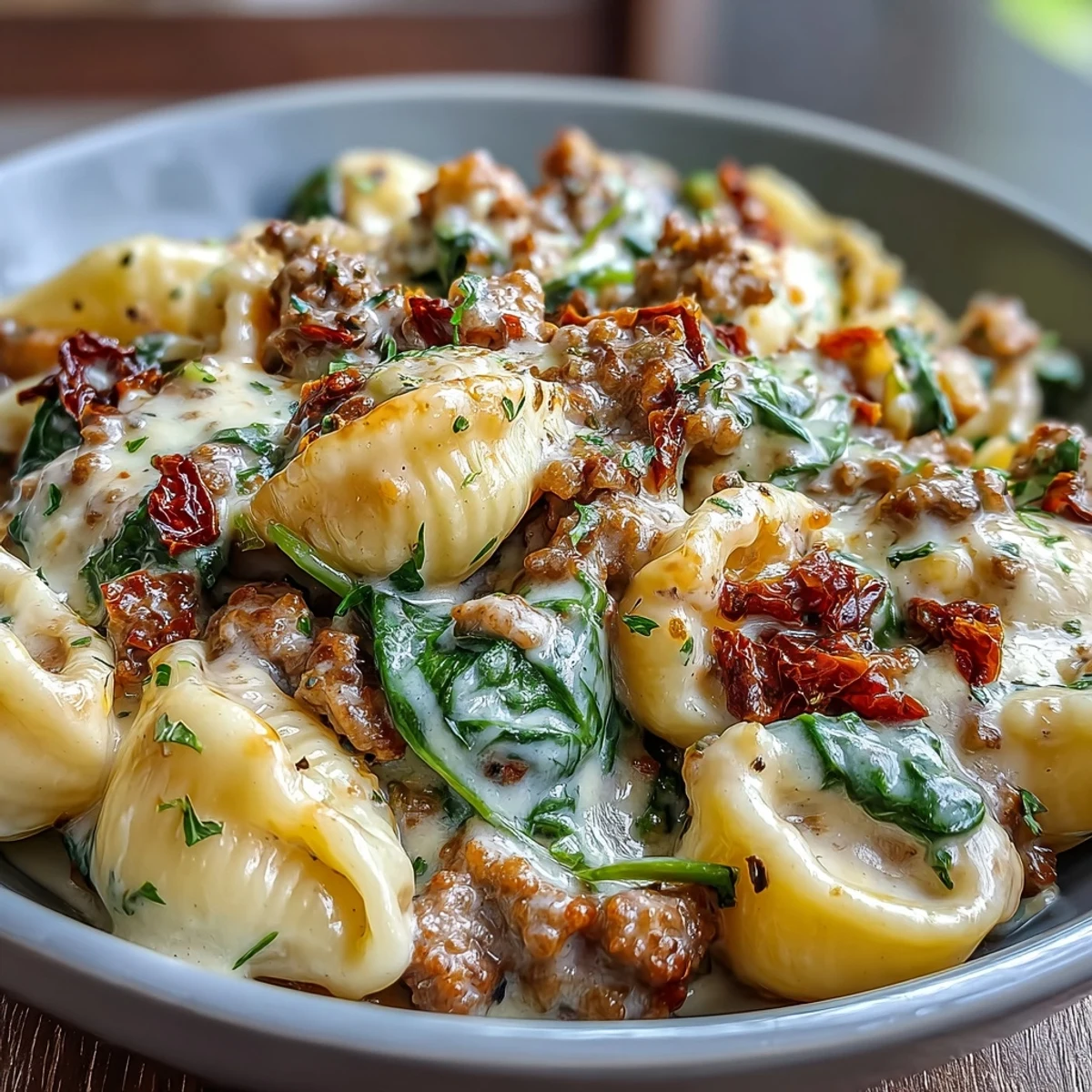 Creamy Tuscan Chili Mac served with a side salad and white wine.