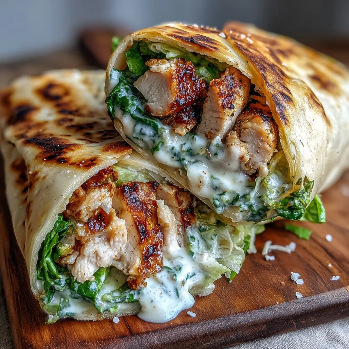 Golden, soft garlic naan holds juicy grilled chicken Caesar filling, topped with melted Parmesan and fresh cherry tomatoes.