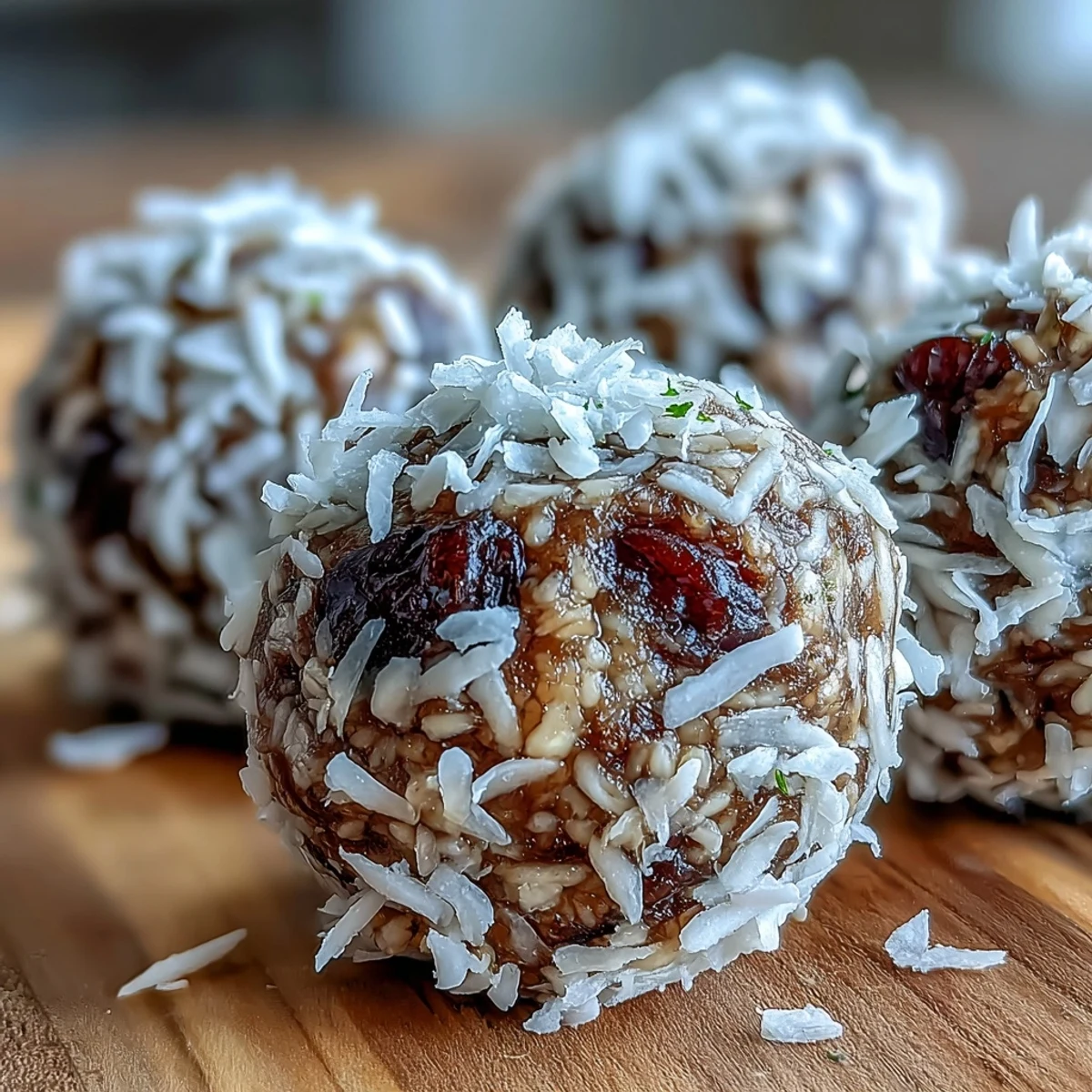 Vegan Coconut Lime Energy Balls with Dates and Cashews arranged on a chilled tray, coated in fluffy shredded coconut and ready to grab for a healthy snack.