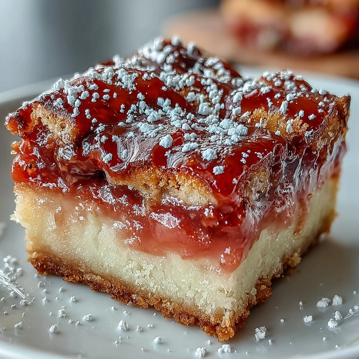 Elegant dessert bars combining Earl Grey tea, guava paste, and fresh lemon in a golden, dusted finish.  