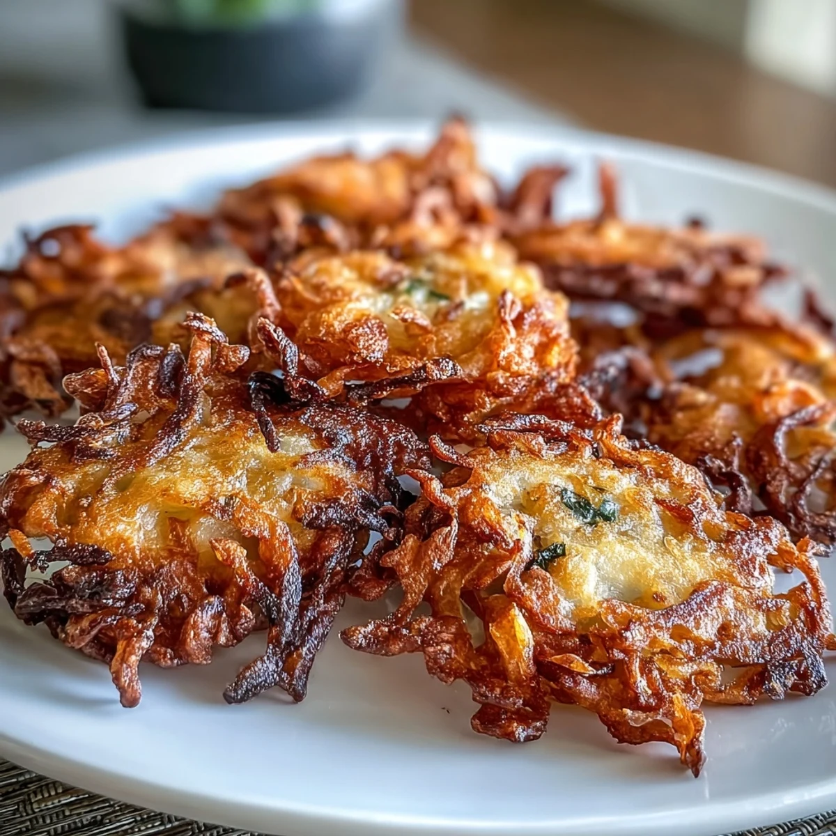 Fragrant onion fritters seasoned with cumin, coriander, and turmeric, air-fried to crunchy perfection without deep frying.  