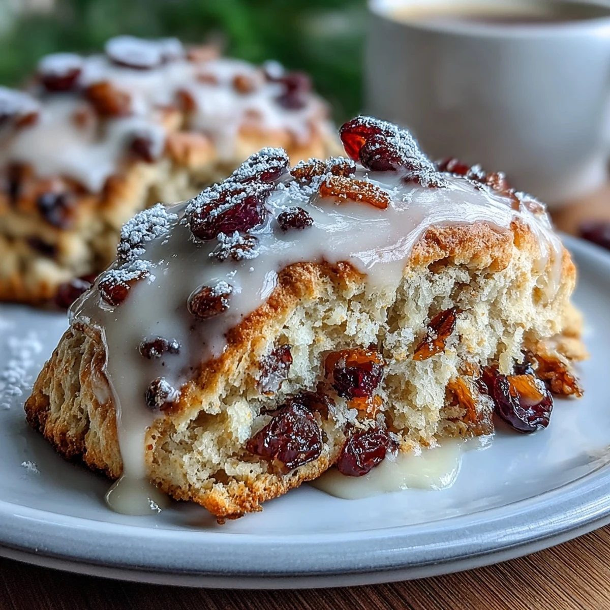 Golden scones bursting with candied orange peel and tart cranberries, drizzled with a sweet orange glaze for a festive Valentine's treat.