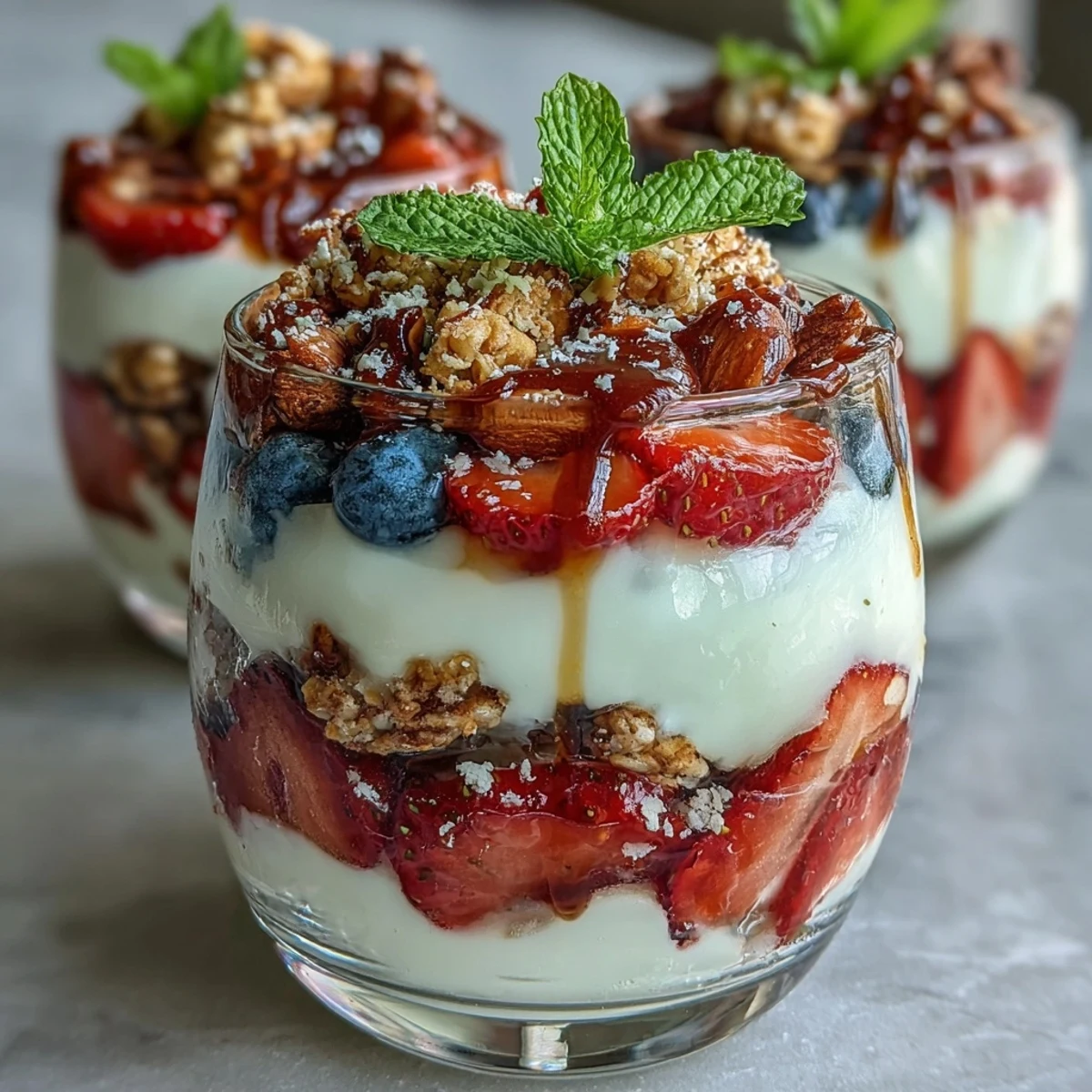 Festive yogurt parfait bar with colorful fruit, granola, and toppings for a delightful Galentines brunch gathering.