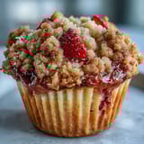 Buttery crumble-topped strawberry muffins bursting with fresh berries and fragrant lemon zest—perfect for breakfast or brunch.  