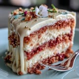 Luscious rosé velvet cake frosted beautifully with gold drip, ready for serving.