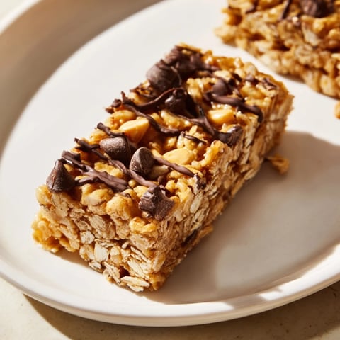 Chewy No-Bake Peanut Butter Oat Bars drizzled with melted chocolate for extra sweetness.  