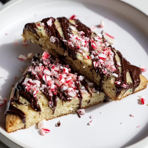 Warm, buttery Chocolate Peppermint Shortbread wedges drizzled with dark chocolate and crushed peppermint.